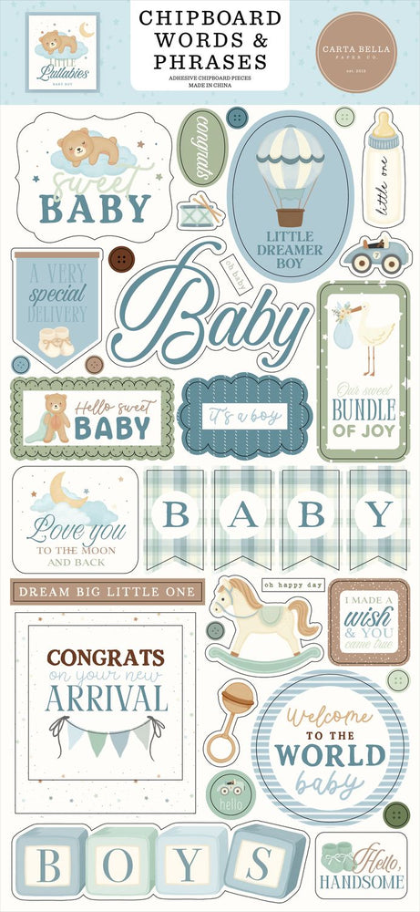 Carta Bella Little Lullabies Baby Boy - Chipboard Words & Phrases
