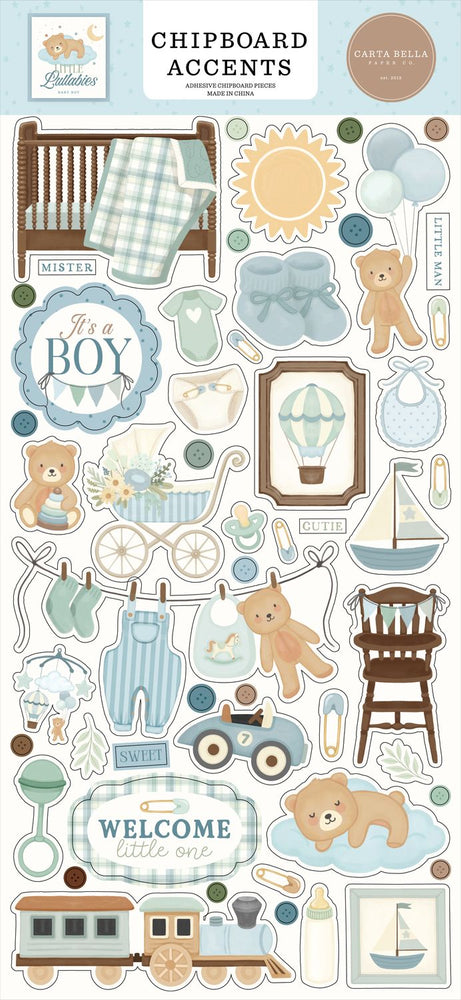 Carta Bella Little Lullabies Baby Boy - Chipboard Accents