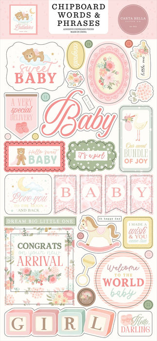 Carta Bella Little Lullabies Baby Girl - Chipboard Words & Phrases