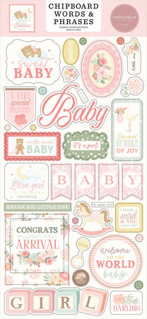 Carta Bella Little Lullabies Baby Girl - Chipboard Words & Phrases