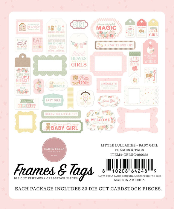 Carta Bella Little Lullabies Baby Girl - Ephemera Frames & Tags