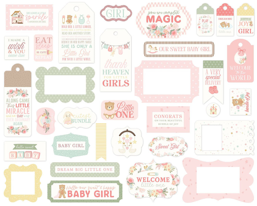 Carta Bella Little Lullabies Baby Girl - Ephemera Frames & Tags