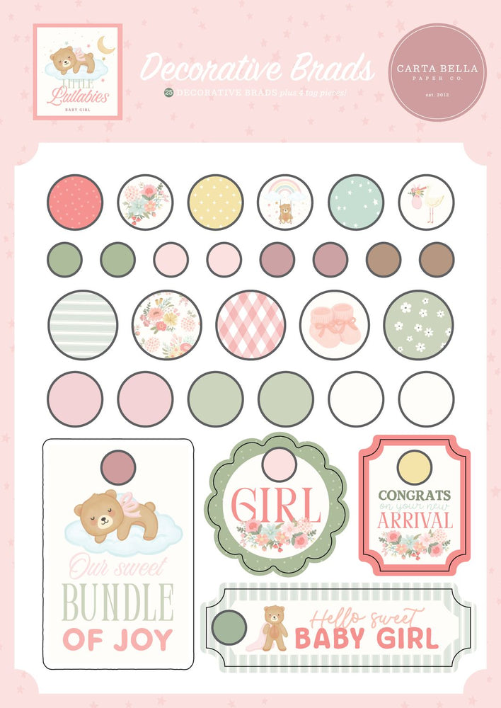 Carta Bella Little Lullabies Baby Girl - Decorative Brads