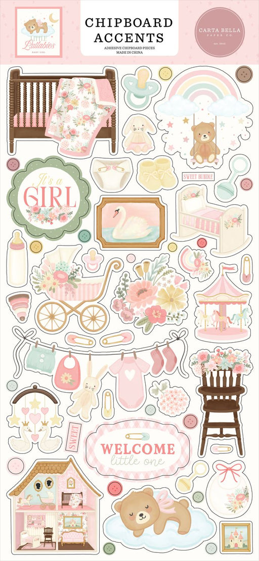 Carta Bella Little Lullabies Baby Girl - Chipboard Accents