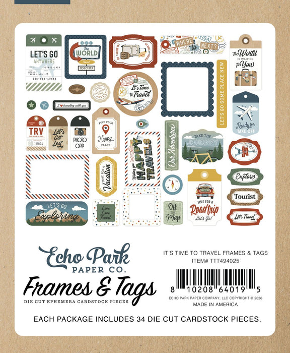 Echo Park It's Time To Travel - Ephemera Frames & Tags