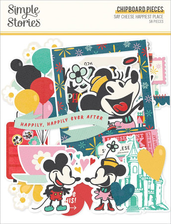 Simple Stories Say Cheese Happiest Place - Chipboard Pieces