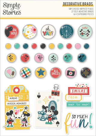 Simple Stories Say Cheese Happiest Place - Decorative Brads