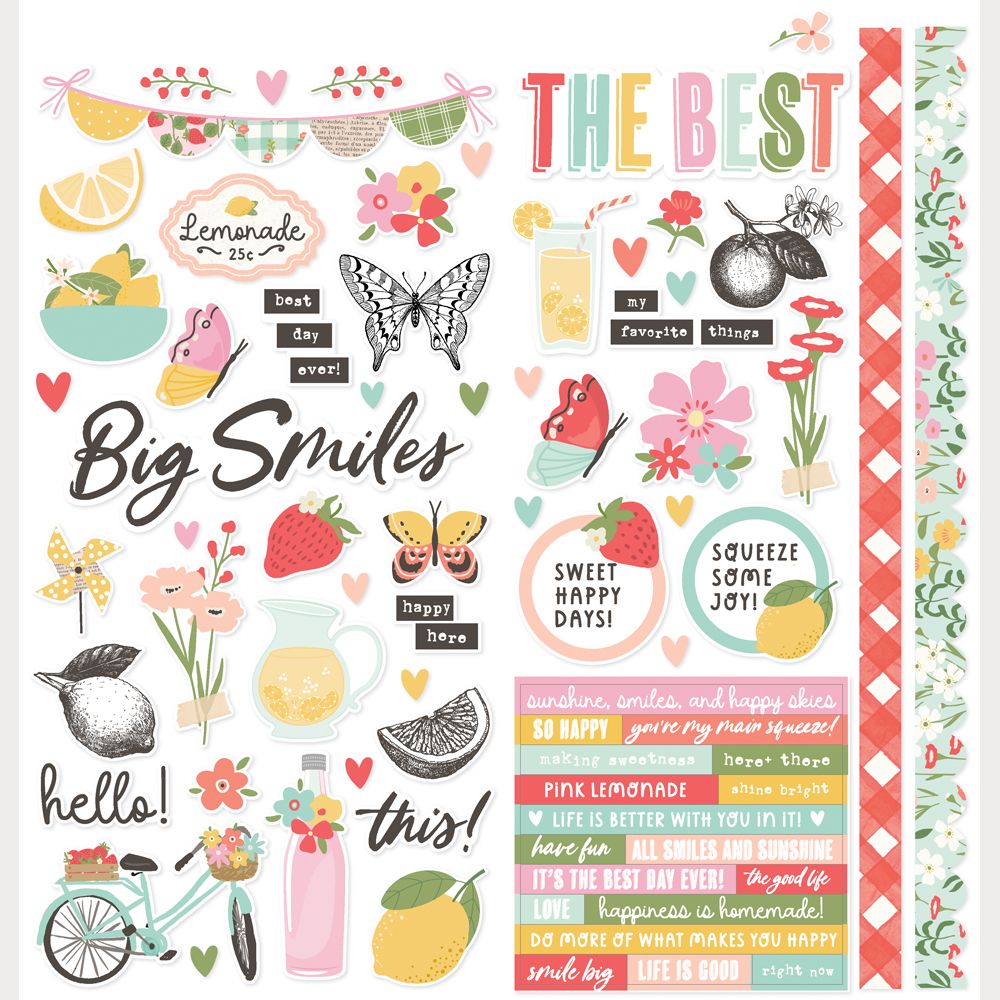Simple Stories Pink Lemonade - Cardstock Stickers Icons