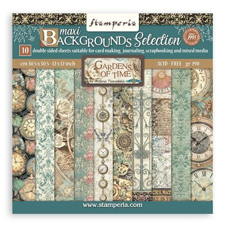 Stamperia Gardens Of Time - 12x12 Maxi Backgrounds Paper Pack