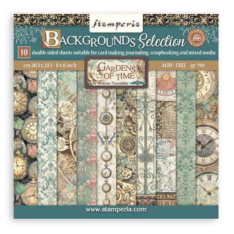 Stamperia Gardens Of Time - 8x8 Backgrounds Paper Pack
