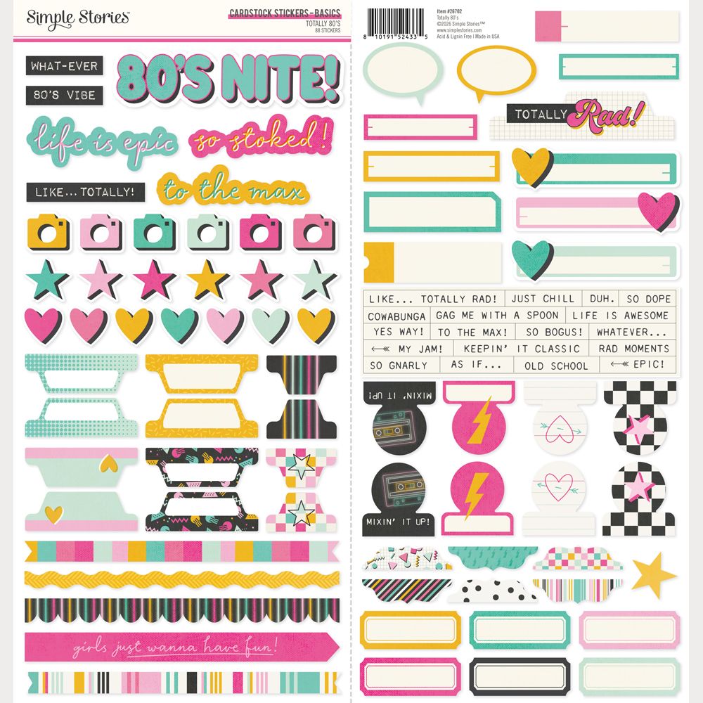 Simple Stories Totally 80's - Cardstock Stickers Basics