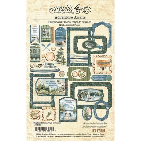 Graphic 45 Adventure Awaits - Chipboard Pieces, Tags & Frames