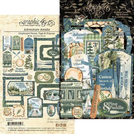 Graphic 45 Adventure Awaits - Chipboard Pieces, Tags & Frames