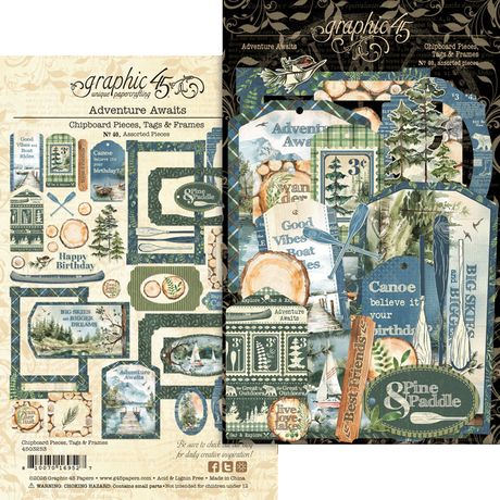 Graphic 45 Adventure Awaits - Chipboard Pieces, Tags & Frames