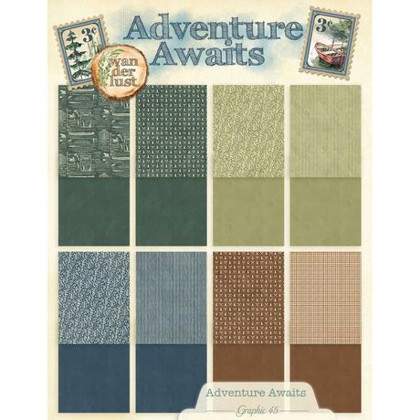 Graphic 45 Adventure Awaits - 8.5" x 11" Patterns & Solids Collection Pack