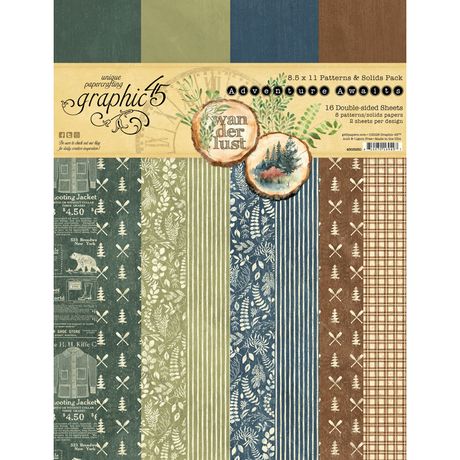 Graphic 45 Adventure Awaits - 8.5" x 11" Patterns & Solids Collection Pack