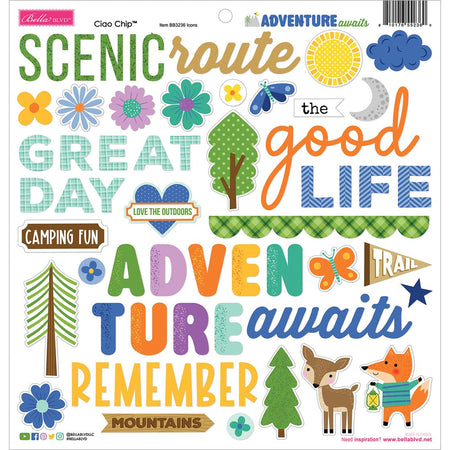Bella Blvd Adventure Awaits - Ciao Chip Chipboard Stickers