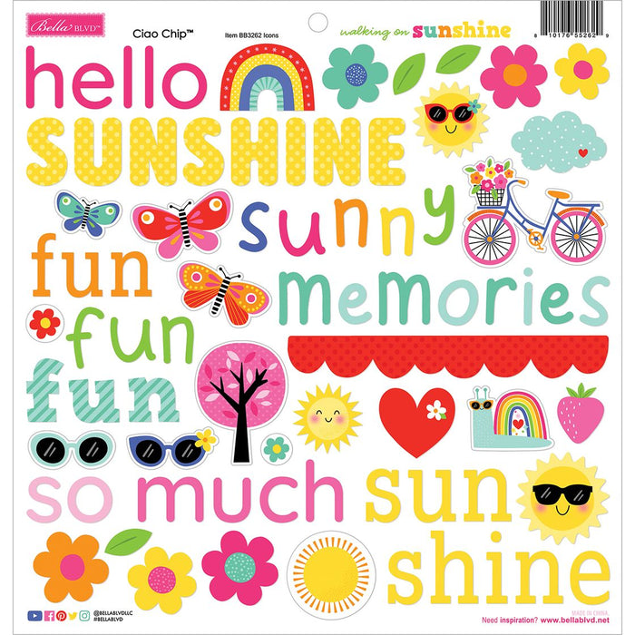 Bella Blvd Walking On Sunshine - Ciao Chip Chipboard Stickers