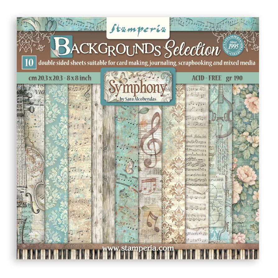 Stamperia Symphony - 8x8 Backgrounds Paper Pack
