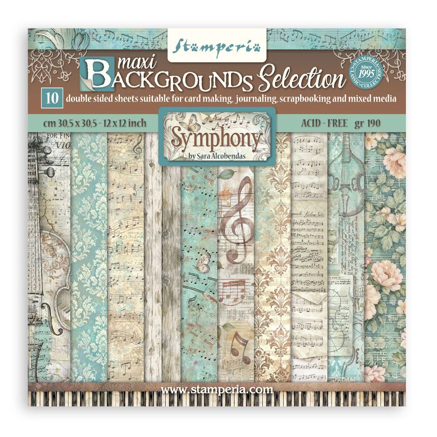 Stamperia Symphony - 12x12 Maxi Backgrounds Paper Pack