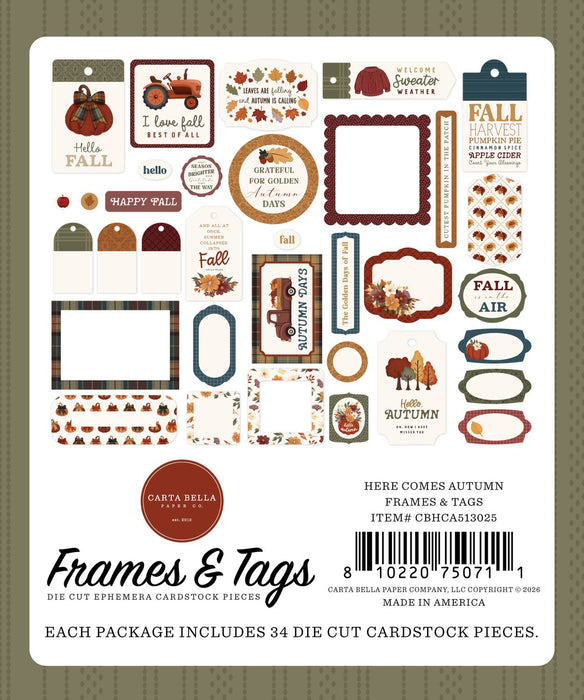 Carta Bella Here Comes Autumn - Ephemera Frames & Tags
