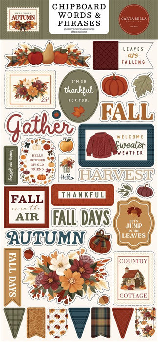 Carta Bella Here Comes Autumn - Chipboard Words & Phrases