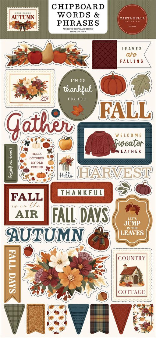 Carta Bella Here Comes Autumn - Chipboard Words & Phrases