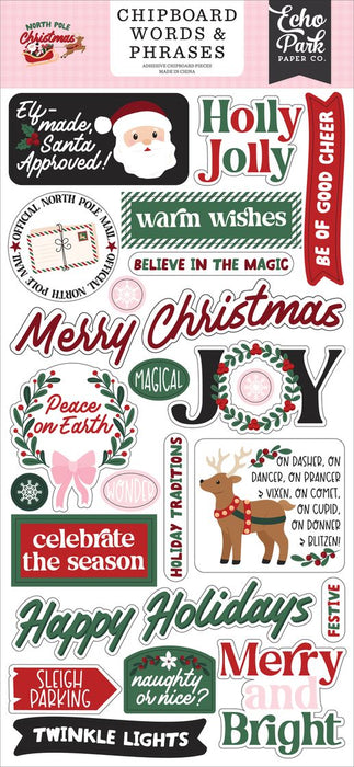 Echo Park North Pole Christmas - Chipboard Words & Phrases