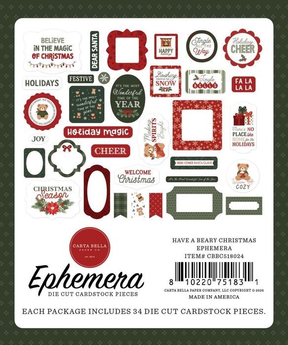 Carta Bella Have A Beary Christmas - Ephemera Icons
