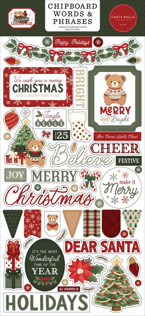 Carta Bella Have A Beary Christmas - Chipboard Words & Phrases