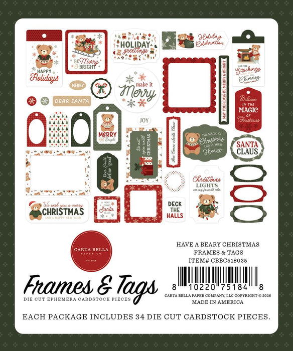 Carta Bella Have A Beary Christmas - Ephemera Frames & Tags