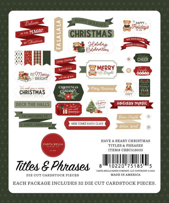 Carta Bella Have A Beary Christmas - Ephemera Titles & Phrases