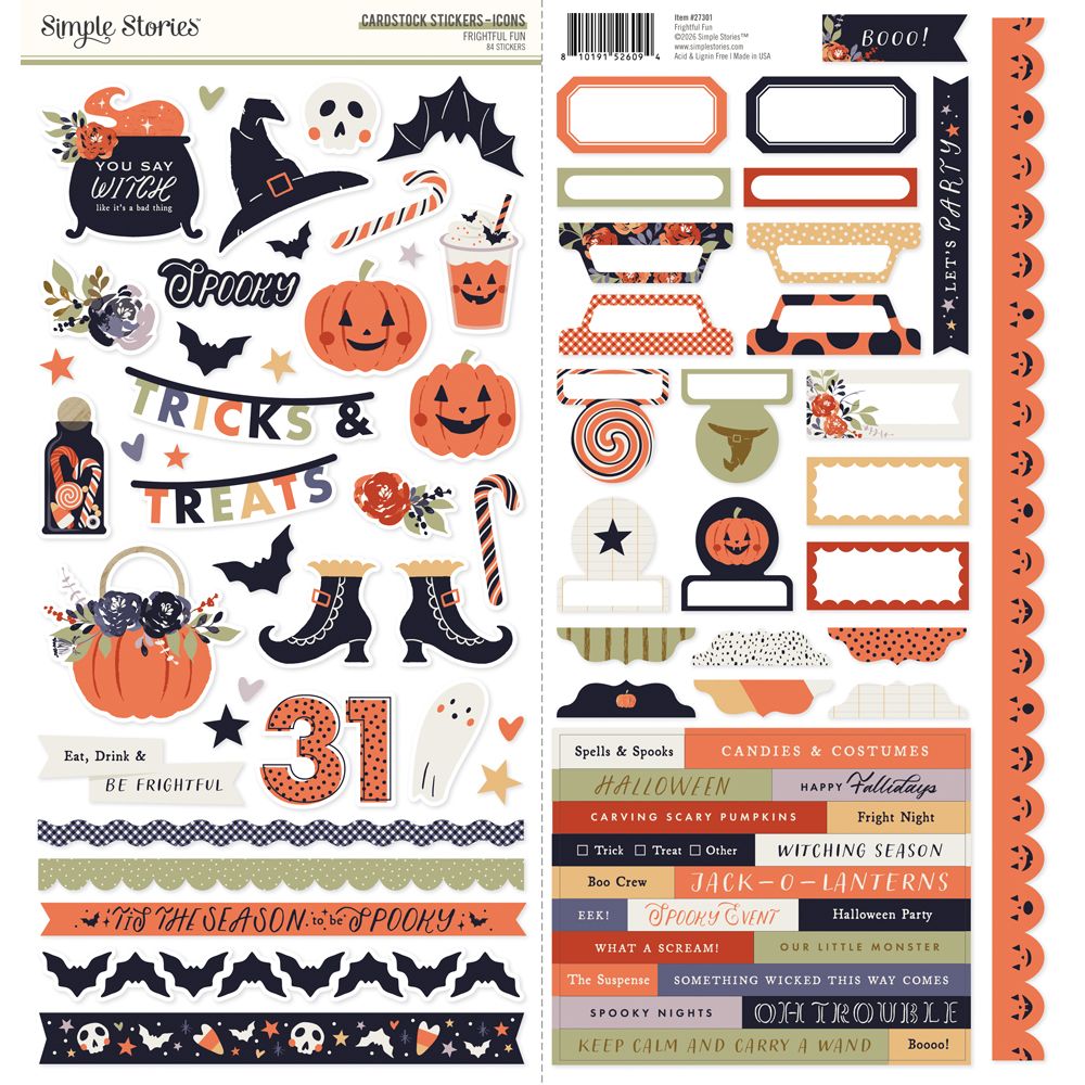 Simple Stories Frightful Fun - Cardstock Stickers Icons