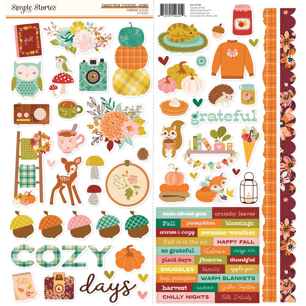 Simple Stories Pumpkins & Plaid - Cardstock Stickers Icons