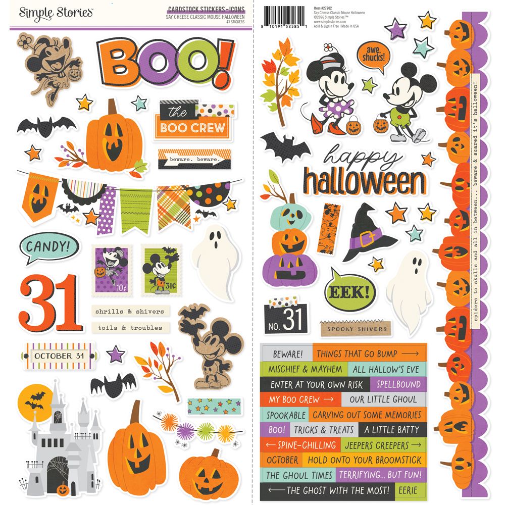 Simple Stories Say Cheese Classic Mouse Halloween - Cardstock Stickers Icons