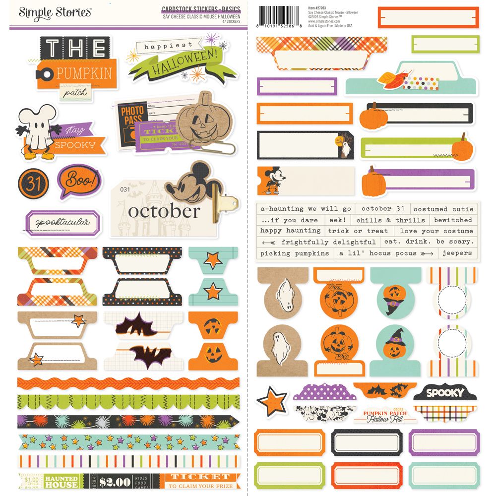 Simple Stories Say Cheese Classic Mouse Halloween - Cardstock Stickers Basics