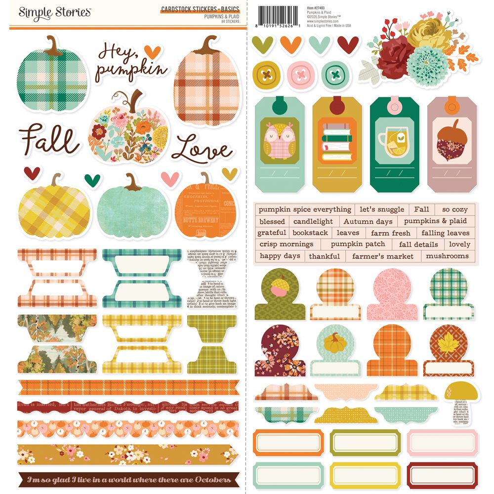 Simple Stories Pumpkins & Plaid - Cardstock Stickers Basics