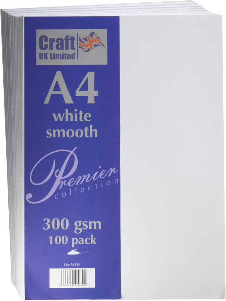Craft UK White A4 White Card 100 Pack