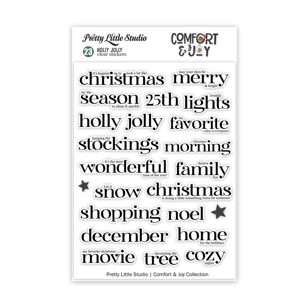Pretty Little Studio Comfort & Joy - Holly Jolly Words Clear Stickers