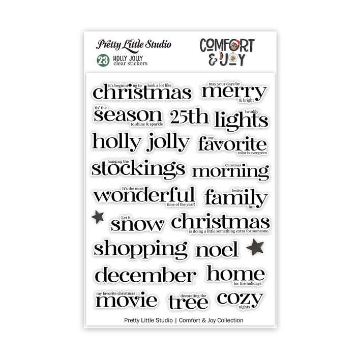 Pretty Little Studio Comfort & Joy - Holly Jolly Words Clear Stickers