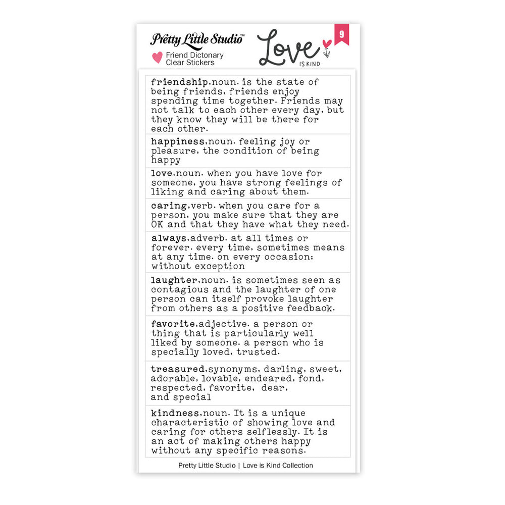 Pretty Little Studio Love Is Kind - Friend Dictionary Clear Stickers
