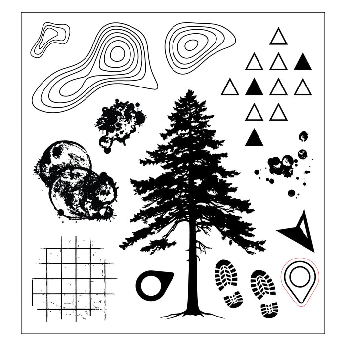 Sizzix Clear Stamp Set With Stencils by 49 & Market - Outdoor Essentials