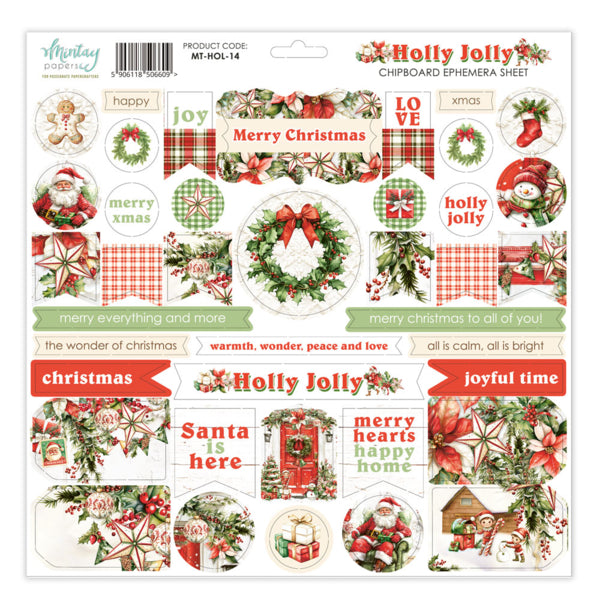 Mintay Papers Holly Jolly - Chipboard Ephemera Sheet