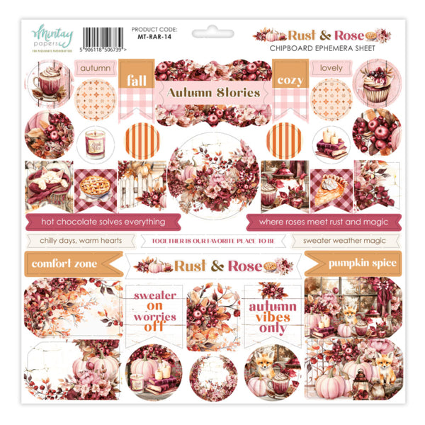 Mintay Papers Rust & Rose - Chipboard Ephemera Sheet