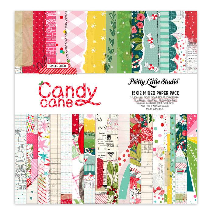 Pretty Little Studio Candy Cane - Mixed Single Sided 12x12 Paper Pack