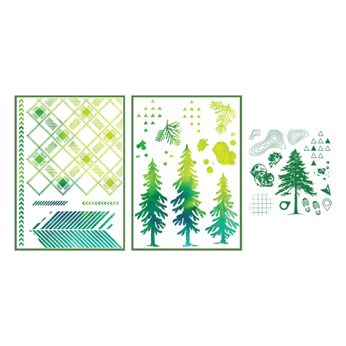 Sizzix Clear Stamp Set With Stencils by 49 & Market - Outdoor Essentials