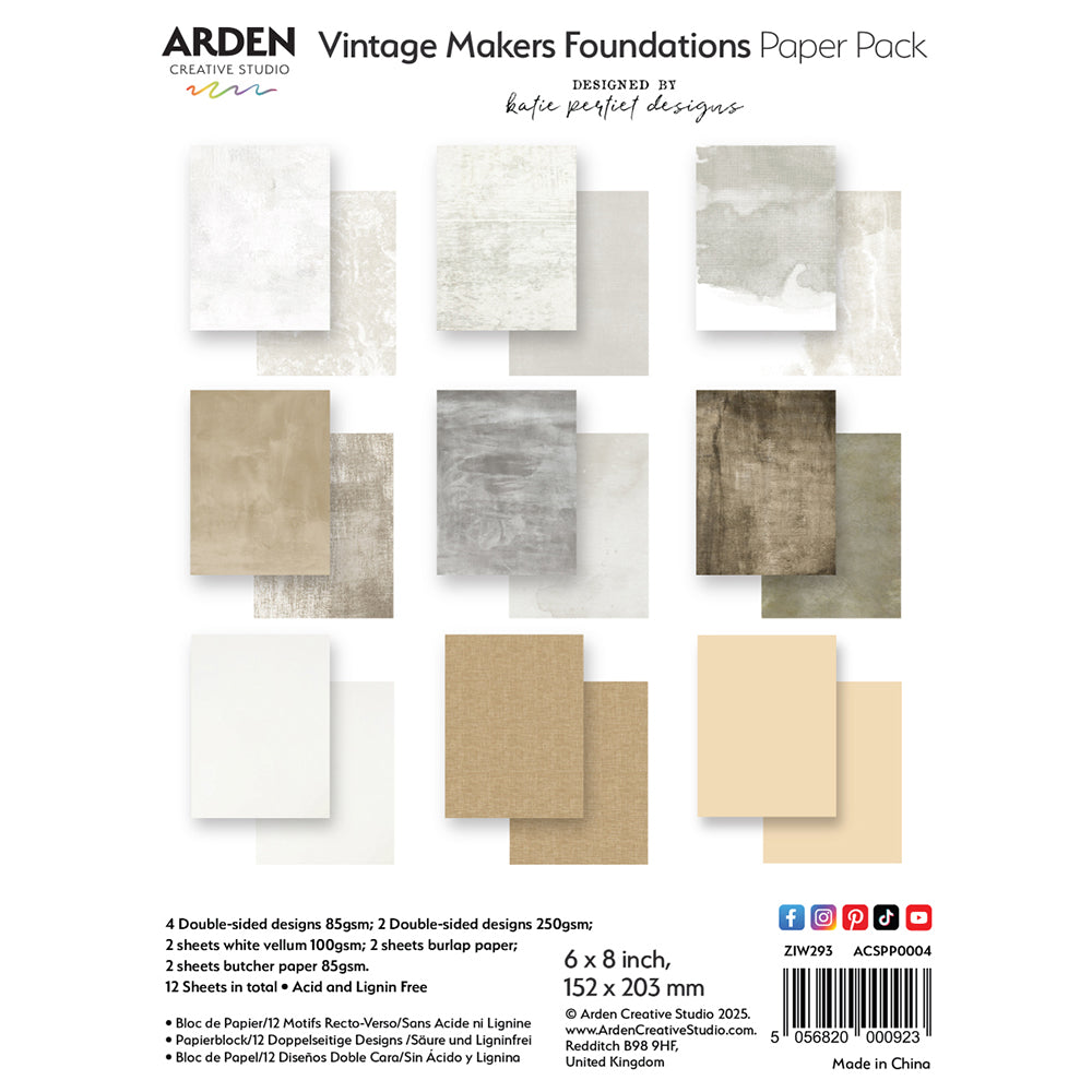 Arden Creative Studio Vintage Makers - Foundations 6x8 Paper Pack