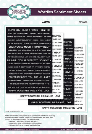 Creative Expressions Wordies Sentiments Sheets - Love
