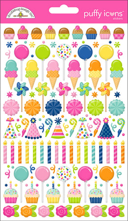 Doodlebug Design Cupcakes & Candles - Puffy Icon Stickers