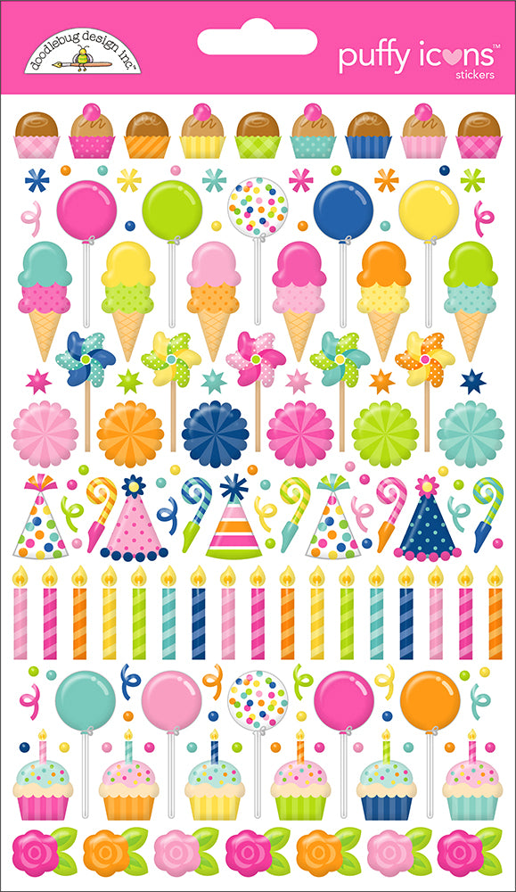 Doodlebug Design Cupcakes & Candles - Puffy Icon Stickers